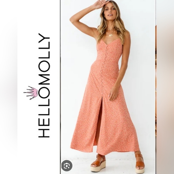 Hello Molly Glowing Girl Maxi Dress Peach Orange Boho Floral Print Size S or 4 - Picture 1 of 10